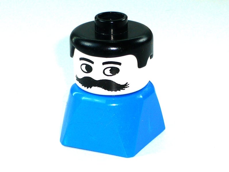 ®™DUPLO - Figure Brick, Male on Blue Base, Black Hair, Moustache ~Retired 1990~ Carousel 2