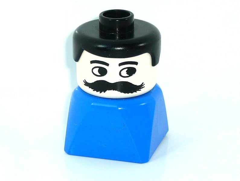 ®™DUPLO - Figure Brick, Male on Blue Base, Black Hair, Moustache ~Retired 1990~ Carousel 3