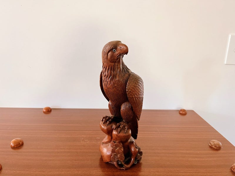 Vintage Hand Carved Teak Oriental Falcon Ornament With Glass Eyes Carousel 1