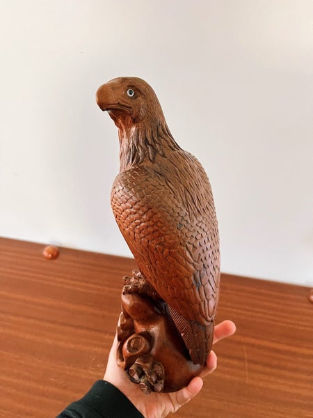 Vintage Hand Carved Teak Oriental Falcon Ornament With Glass Eyes Carousel 6