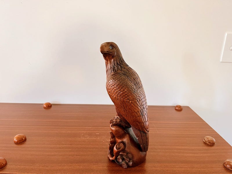 Vintage Hand Carved Teak Oriental Falcon Ornament With Glass Eyes Carousel 2
