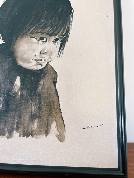 Vintage Chinese Crying Child Oil Painting (Signed) Carousel 2