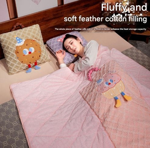 Elosung Yellow Cartoon Cookie Pillow Blanket 2-In-1 For Winter And Office Use Carousel 2