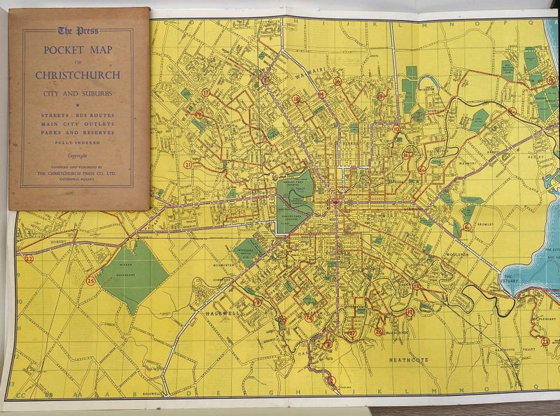 POCKET MAP OF CHRISTCHURCH: City and Suburbs by Christchurch Press Co. Carousel 5
