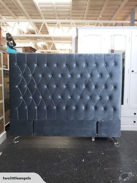 HEAD BOARD- CALIFORNIA KING SIZE (DAHLIA)blue grey velvet Carousel 2