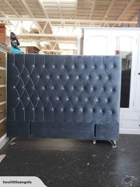 HEAD BOARD- CALIFORNIA KING SIZE (DAHLIA)blue grey velvet Carousel 3