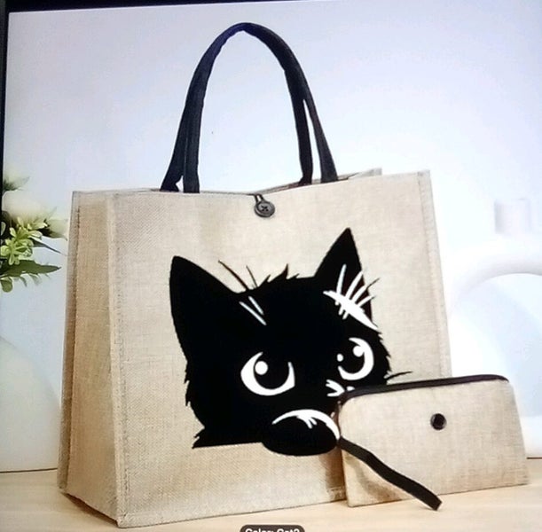 THE CATTAGE-Cute 2pc Cat Tote Bag & Coin Purse Add Uniqueness To Outings Carousel 1