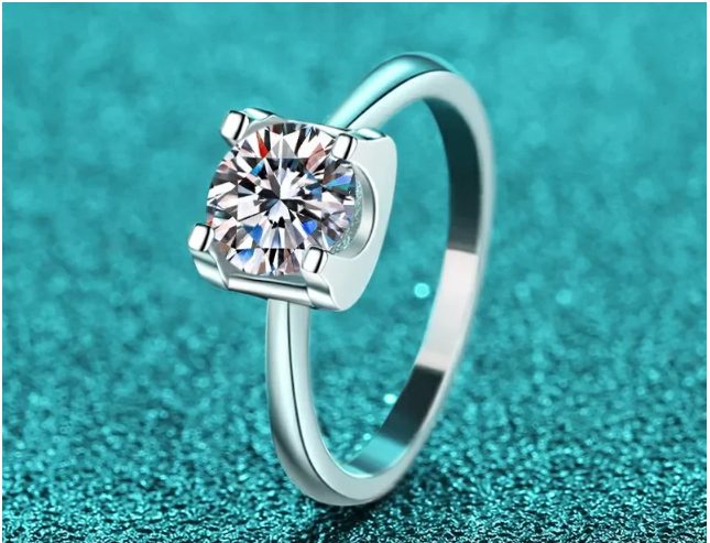 PT950 Platinum 1CT Moissanite Brilliant Diamond Ring Resizable Carousel 2