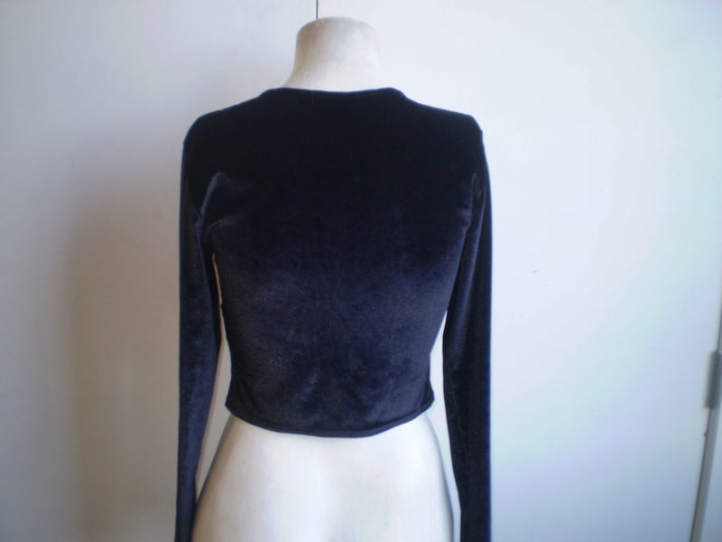UK DESIGNER BOHO BLACK VELVET CROPPED TOP 12 Carousel 2
