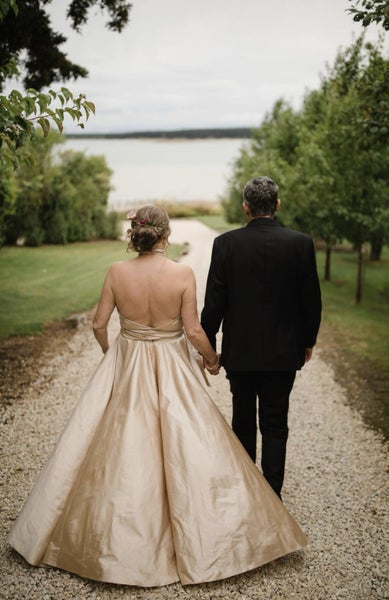 Champagne silk wedding dress - halter top and full skirt63617146543747113