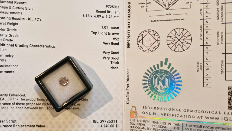 $1 RES * Valuation $7,300.00 * 1.01ct Round Large FANCY Diamond Loose IGL CERT Carousel 2