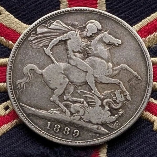 1889 Great British Crown .925 Silver - Victoria - St. George Slaying Dragon. Carousel 2