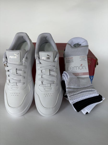 PUMA Court Classy Women’s Sneakers US7 – White + 8 Pairs of Socks64439561211010113
