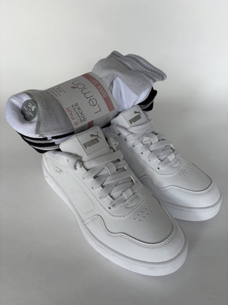 PUMA Court Classy Women’s Sneakers US7 – White + 8 Pairs of Socks Carousel 1