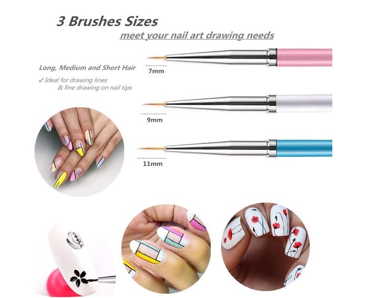 3PCS Nail Art Liner Brushes, UV Gel Painting Nail Design Nylon Brush, Nail Pa Carousel 2