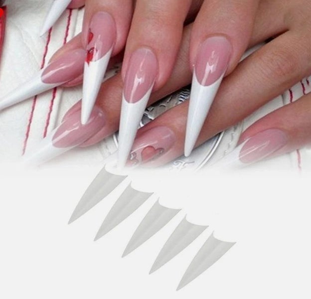 500 Pcs Acrylic UV Gel Natural False French Point Stiletto Nail Tips Carousel 1