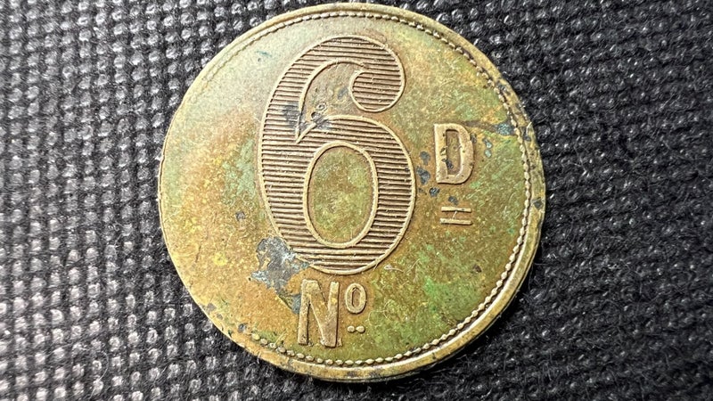Antique Brass 6 Pence Trade / Gaming Token - Lot E851 Carousel 1