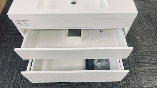 900 Lux Elite 2 Draw Wall Hung Vanity in Sea Fog with Via Basin Carousel 2