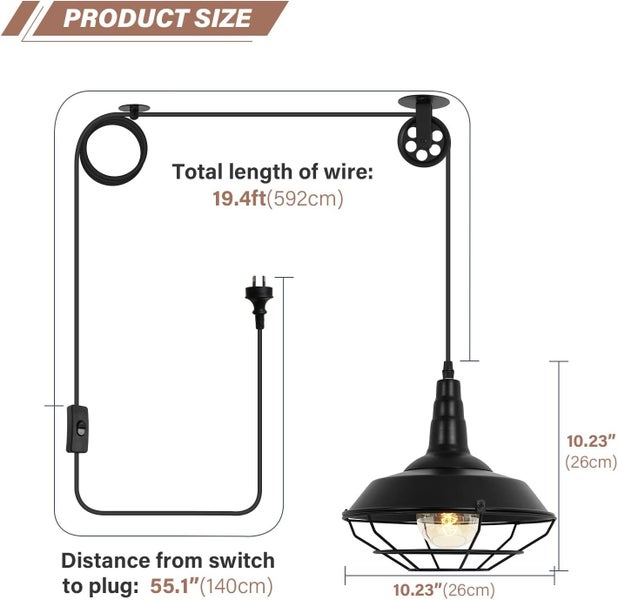 Plug in Pendant Light Industrial Pulley Pendant Lamp E27 Vintage Hanging Light Carousel 2
