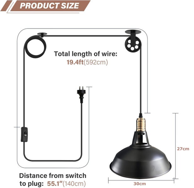 Plug in Pendant Light Industrial Pulley Pendant Lamp E27 Vintage Hanging Light Carousel 2