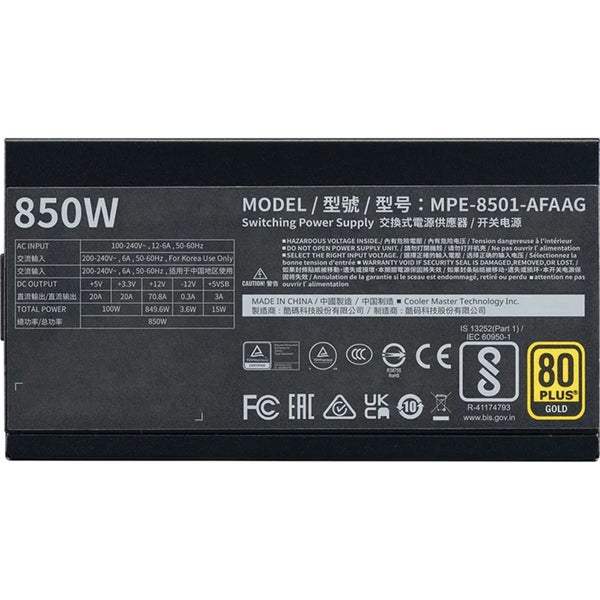 Cooler Master MWE Gold 850W V2 Black ATX 3.1 Power Supply 80 Plus Gold - Fully Carousel 4