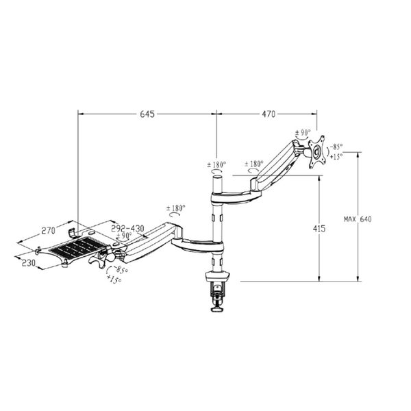 Loctek 10"-30" Single Monitor Ergonomic Gas Spring Arm - With 10.1"-17.3" Laptop Carousel 2