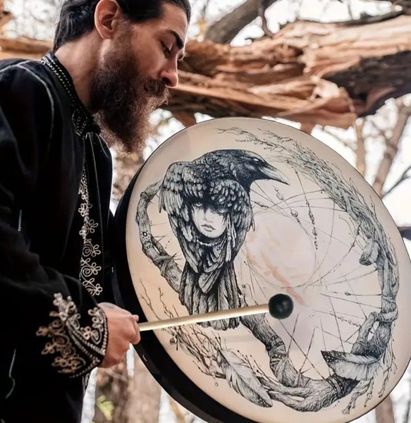 Traditional Celtic/Russian Style Handmade Drum Raven Shamen Design63617463010049110