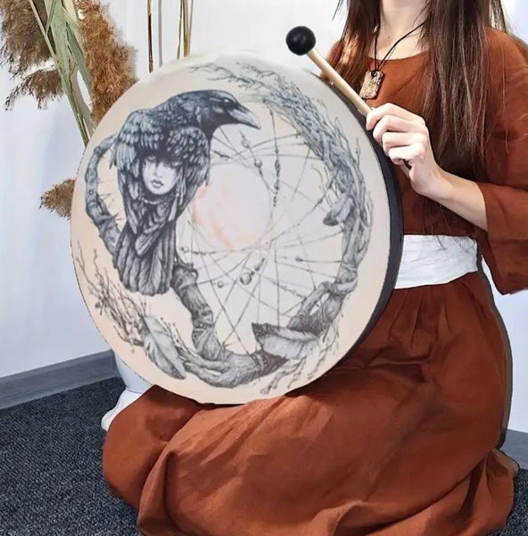 Traditional Celtic/Russian Style Handmade Drum Raven Shamen Design63617463010049113