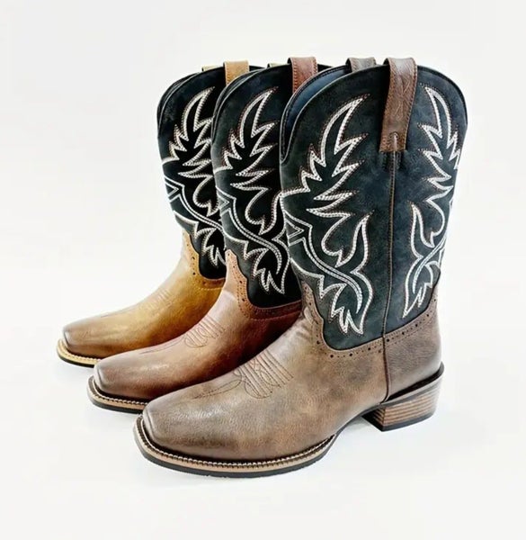 Mens Size UK 12 or 46 Western Vintage Cowboy PU Leather Outback Boots Slip On63617296006785111