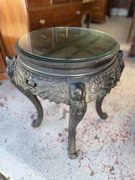 Circa 1910's Ebonised Carved Chinese Circular Dragon Side Table Carousel 2