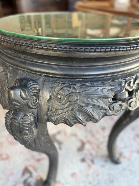 Circa 1910's Ebonised Carved Chinese Circular Dragon Side Table Carousel 11
