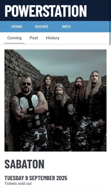 Sabaton at the Powerstation Ticket Carousel 1
