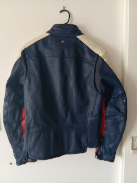 Blue/Red/White Vintage Harley Davidson Rapid City Leather Biker Racing Jacket m63617298658434114