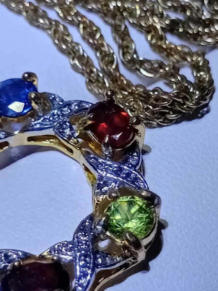 Genuine rare sapphire, garnet, peridot & sapphire 14kt gdp pendant & chain Carousel 2