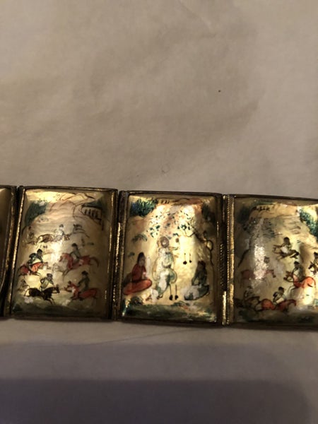 MAKE AN OFFER..Antique Persian hand painted MOP Storyteller panel Jewellery set Carousel 12