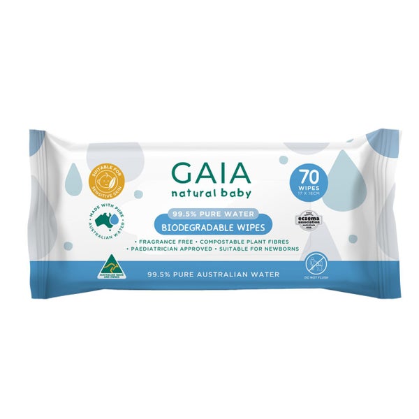 GAIA Natural Baby 99.5% Pure Water Bio Wipes 70 Pack Carousel 1