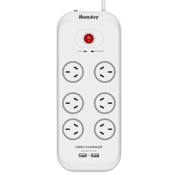 Huntkey SAC607 6 Outlet Surge Protected Powerboard 2 Powered USB Ports (2.4 AMP Carousel 2