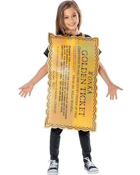 Willy Wonka Golden Ticket Tabard Kids Costume Carousel 1