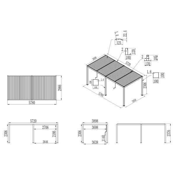 Louvre Roof Pergola 5.8m x 4m Aluminium Freestanding Carousel 9
