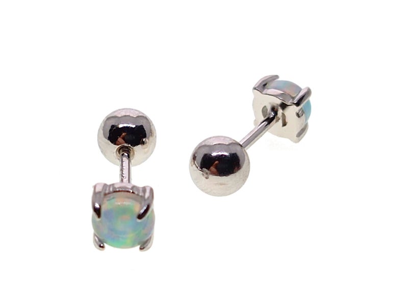 925 Sterling Silver Imitation Opal Stud Earrings | Screw Back | 4mm | Gift Boxed63617622929921114