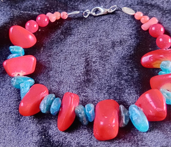Genuine Red & pink coral, appetite & blue silicate bracelet Carousel 1