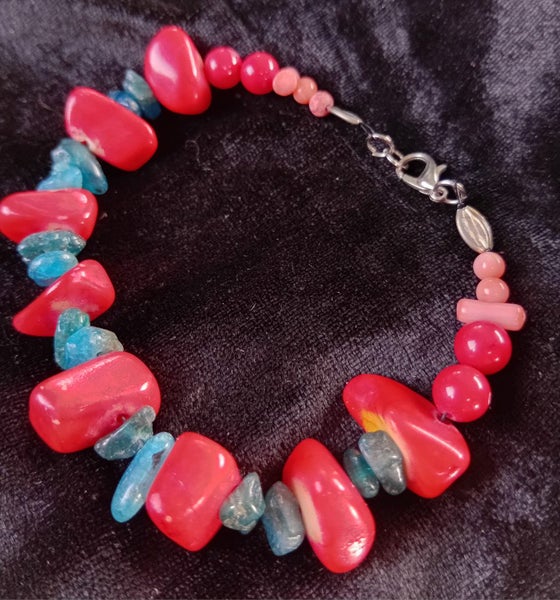 Genuine Red & pink coral, appetite & blue silicate bracelet Carousel 2