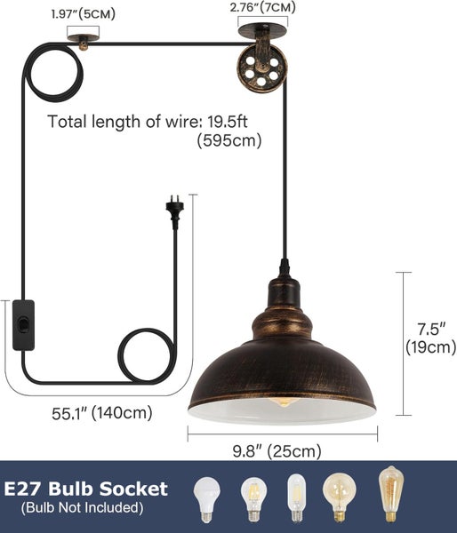 Plug in Pendant Light Industrial Pulley Pendant Lamp E27 Vintage Hanging Light Carousel 2