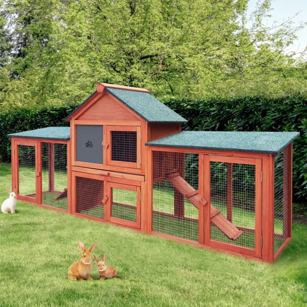 Rabbit Hutch Chicken Coop Bunny House Run Cage Wooden Outdoor Pet Hutch Carousel 1