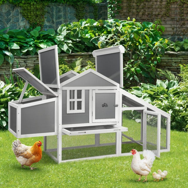 Chicken Coop Rabbit Hutch Large Wooden House Run Hatch Box Open Roof Carousel 1