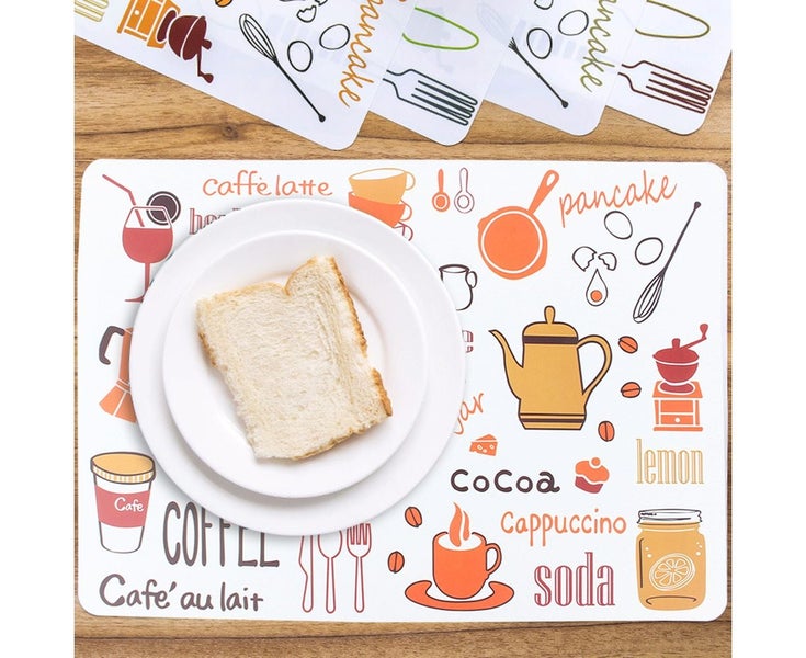 6pcs Cartoon Print Waterproof Dining Table Mat Non-Slip Heat Insulation Place Carousel 2