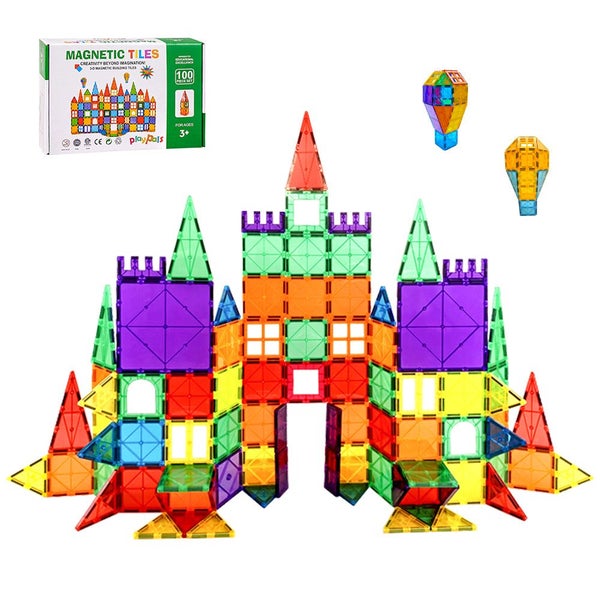100Pcs Kids Magnetic Tiles Blocks Building Educational Toys Child Gift Carousel 1