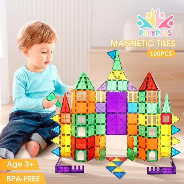 100Pcs Kids Magnetic Tiles Blocks Building Educational Toys Child Gift Carousel 2