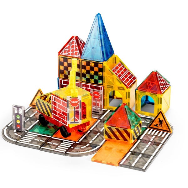 40Pcs Kids Magnetic Tiles Road Set City Building Toys Child Gift Carousel 1