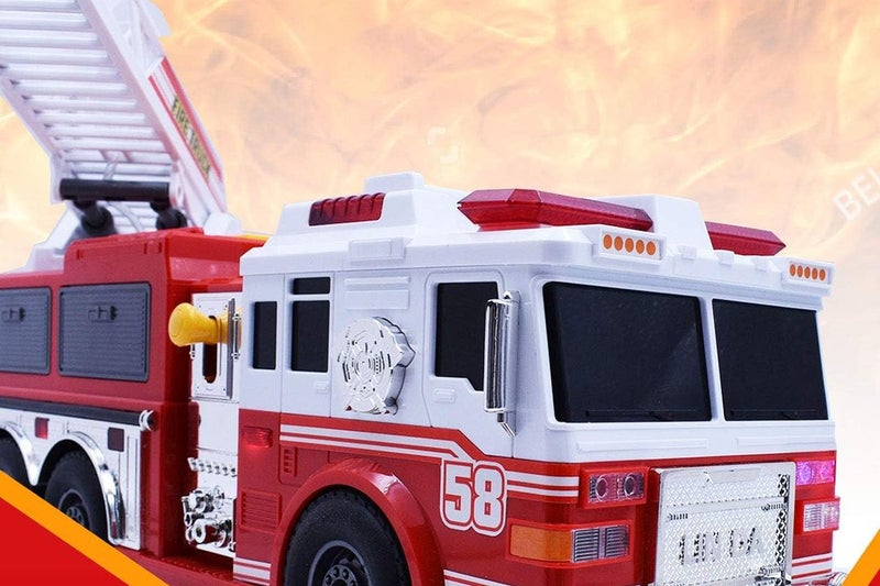 Fire Truck Toys with Water Pump and Rotating Rescue Ladder Big Firetruck Engine Carousel 9